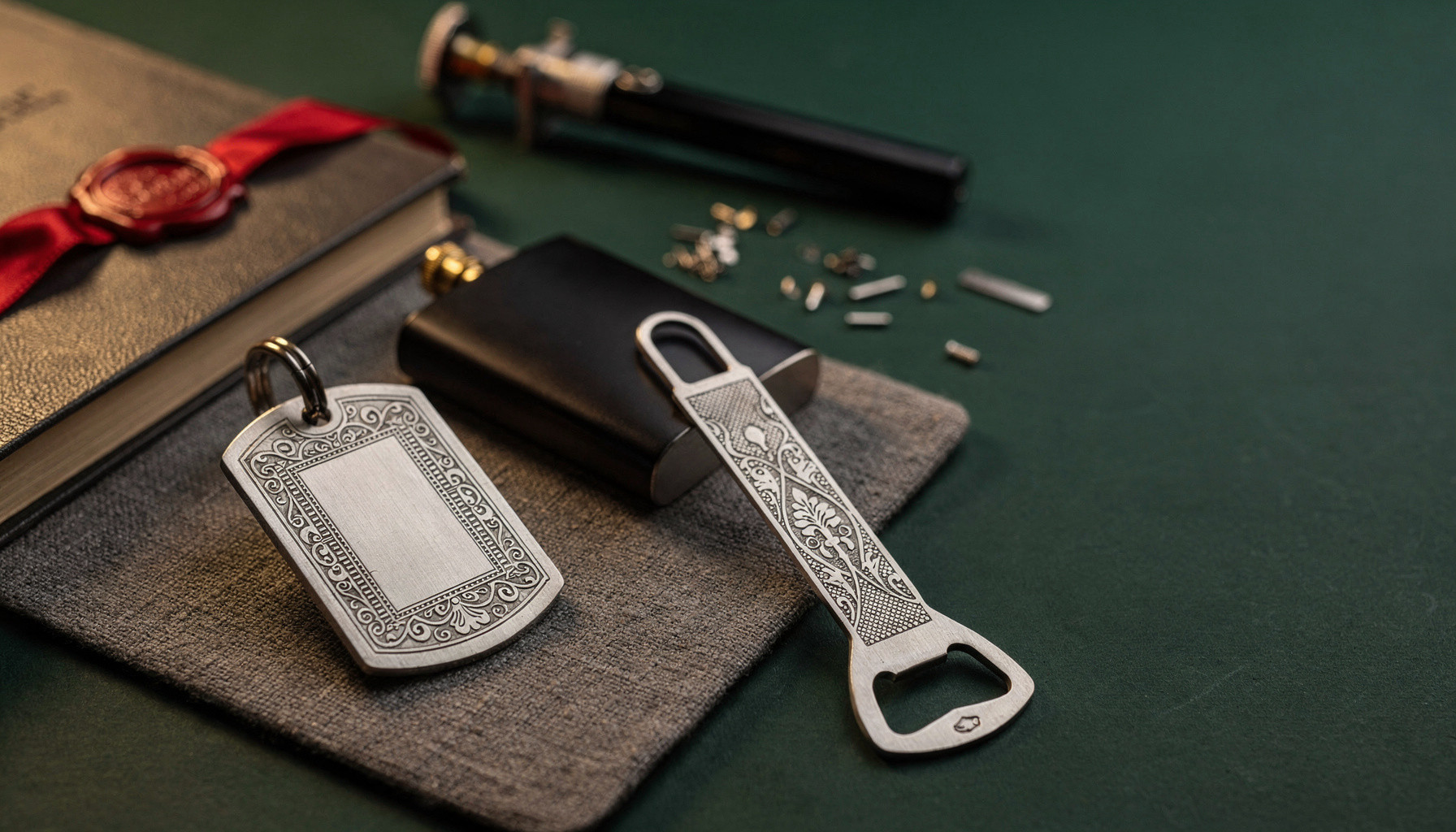 Wild Pines Lazer Engraving — custom laser engraving dog tags flasks bottle openers bookmarks website built with WebZum AI website creator