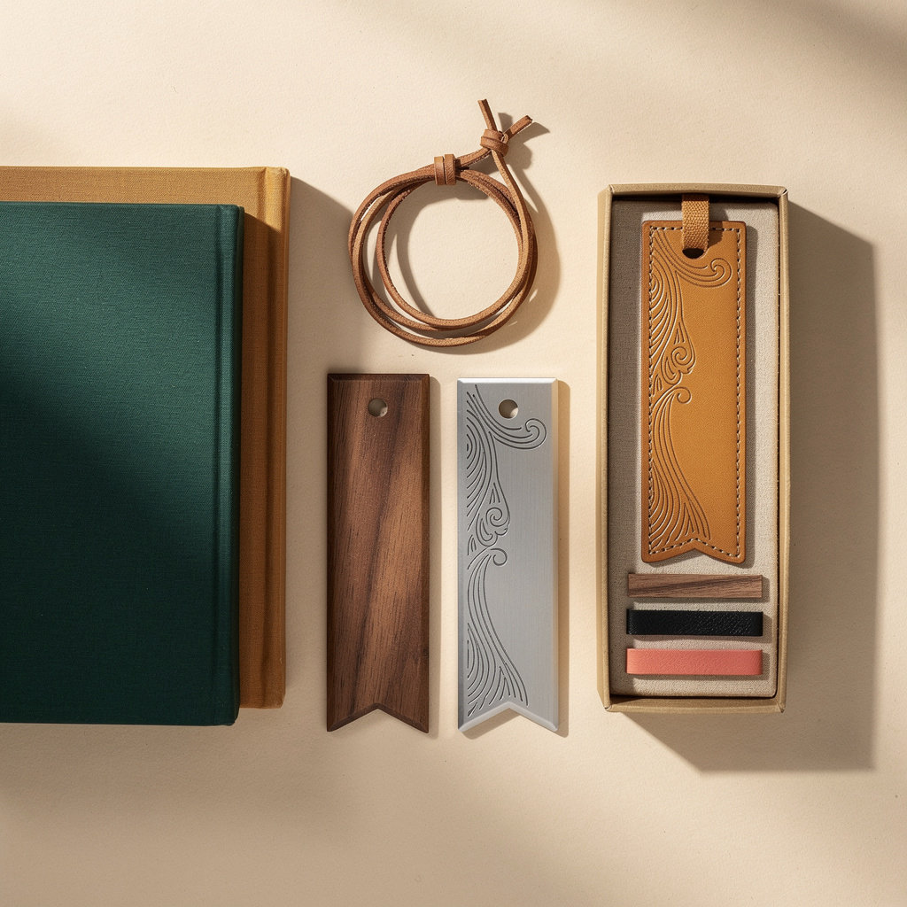 Wild Pines Lazer Engraving custom laser-engraved bookmarks in wood, metal, and leather - personalized gifts for book lovers and corporate clients